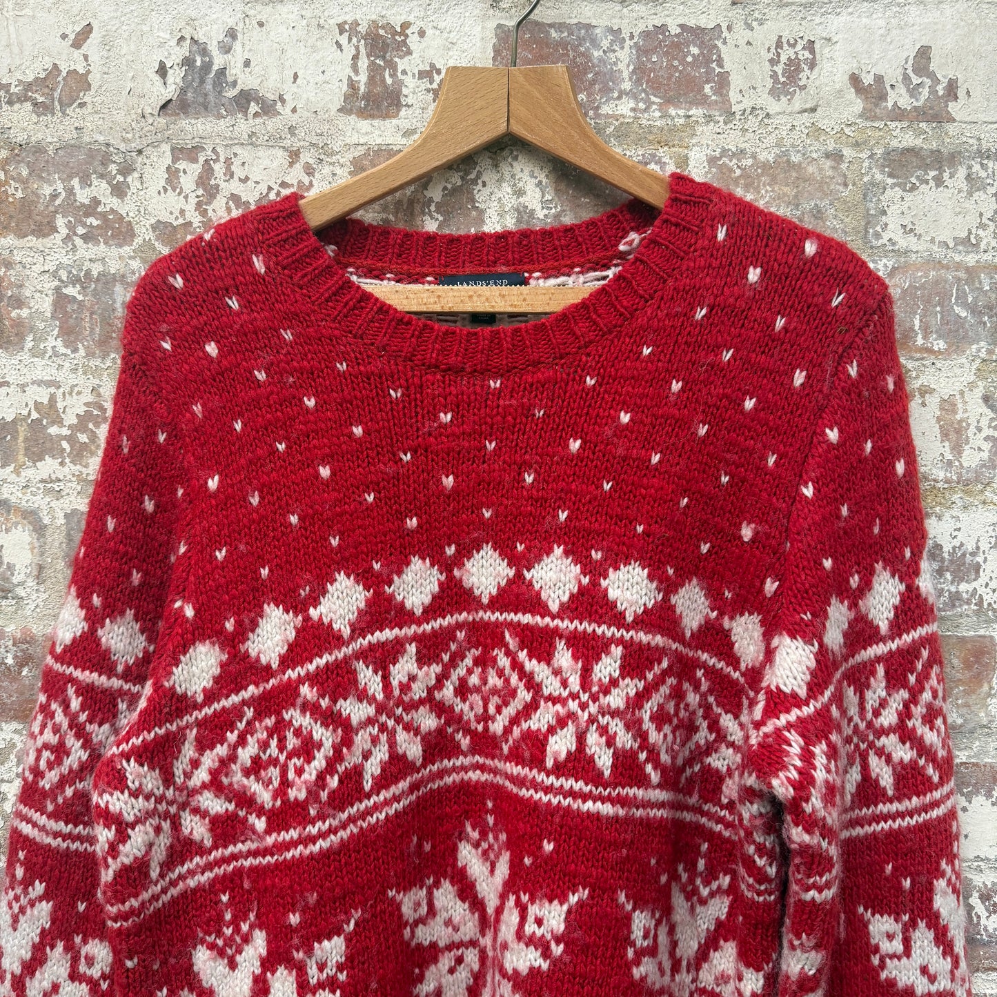 1990s Red Lands End Wool Knitted Jumper
