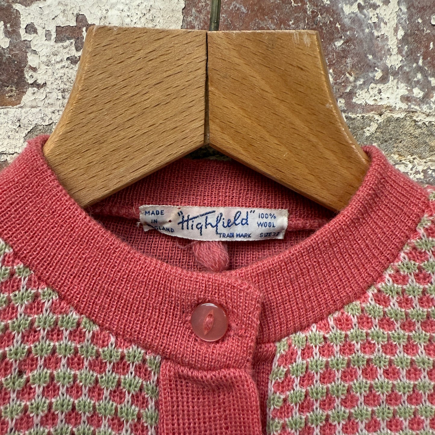 1950s British Pink Wool Knitted Cardigan Jumper