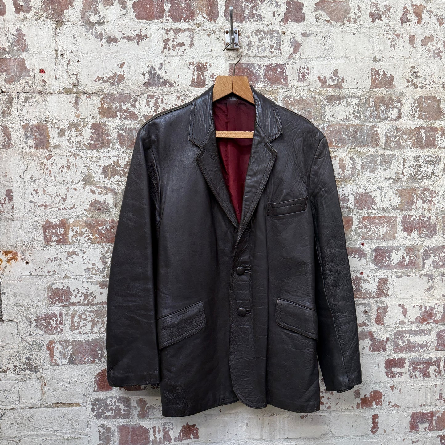 1980s Brown Leather Blazer Style Jacket