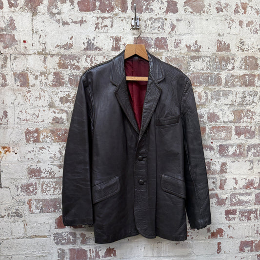 1980s Brown Leather Blazer Style Jacket