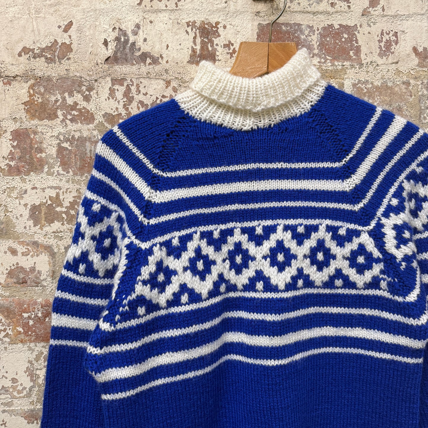 1970s Blue Wool Knitted Roll Neck Jumper