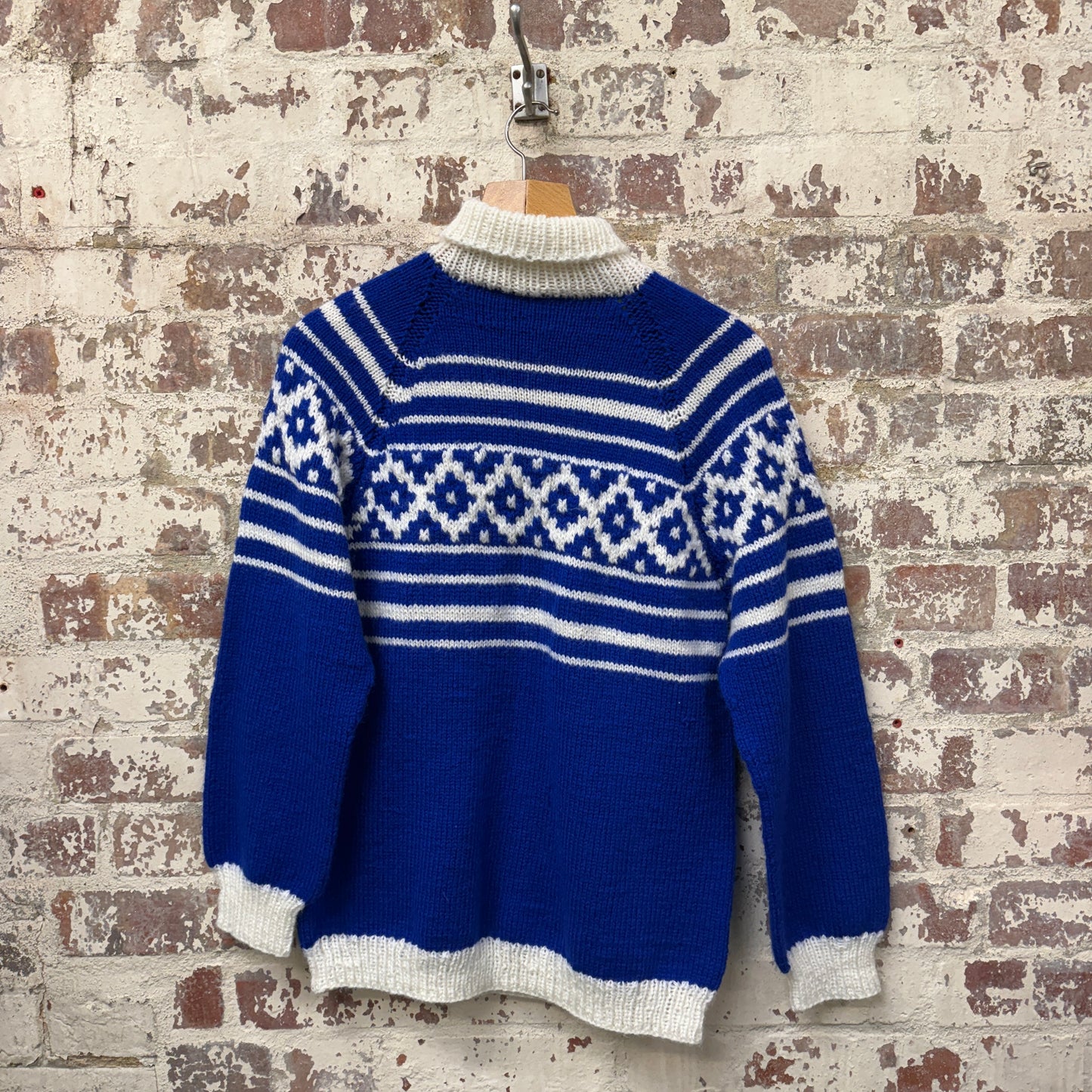 1970s Blue Wool Knitted Roll Neck Jumper