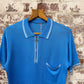 1980s Blue Sports Zip Polo Shirt Top