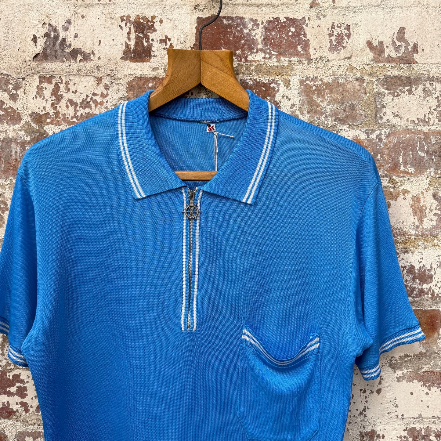 1980s Blue Sports Zip Polo Shirt Top