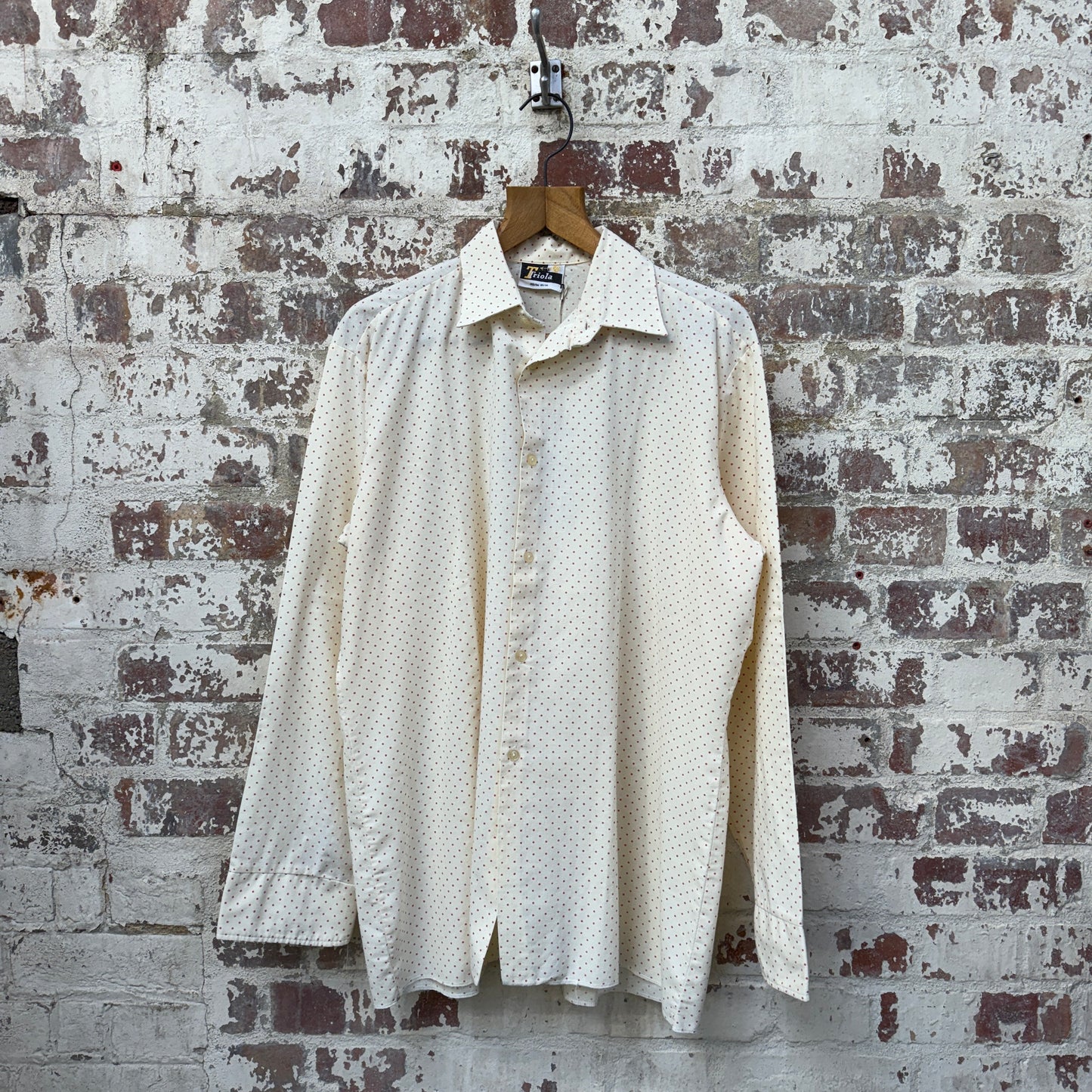 1970s Cream Polka Dot Button Up Shirt