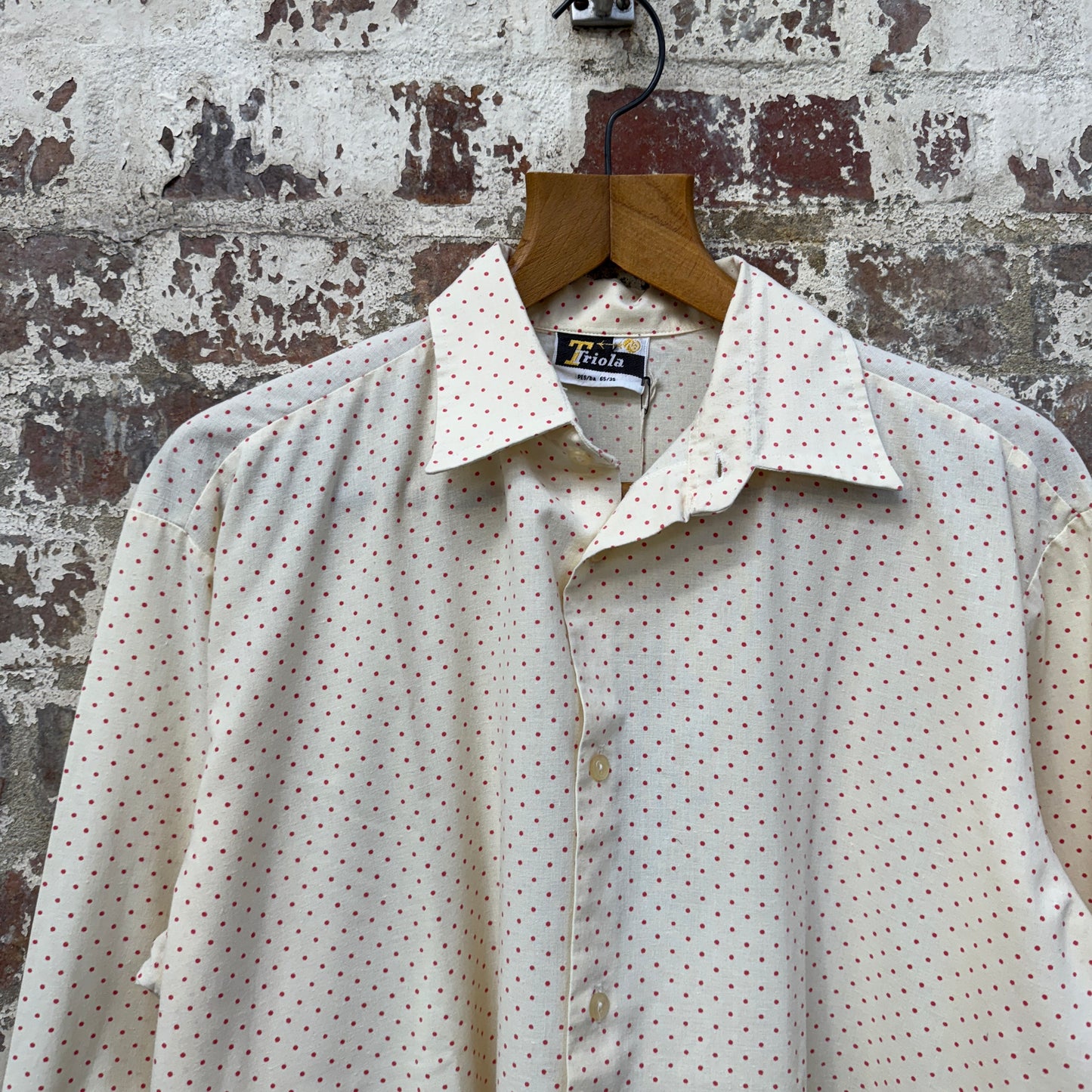 1970s Cream Polka Dot Button Up Shirt