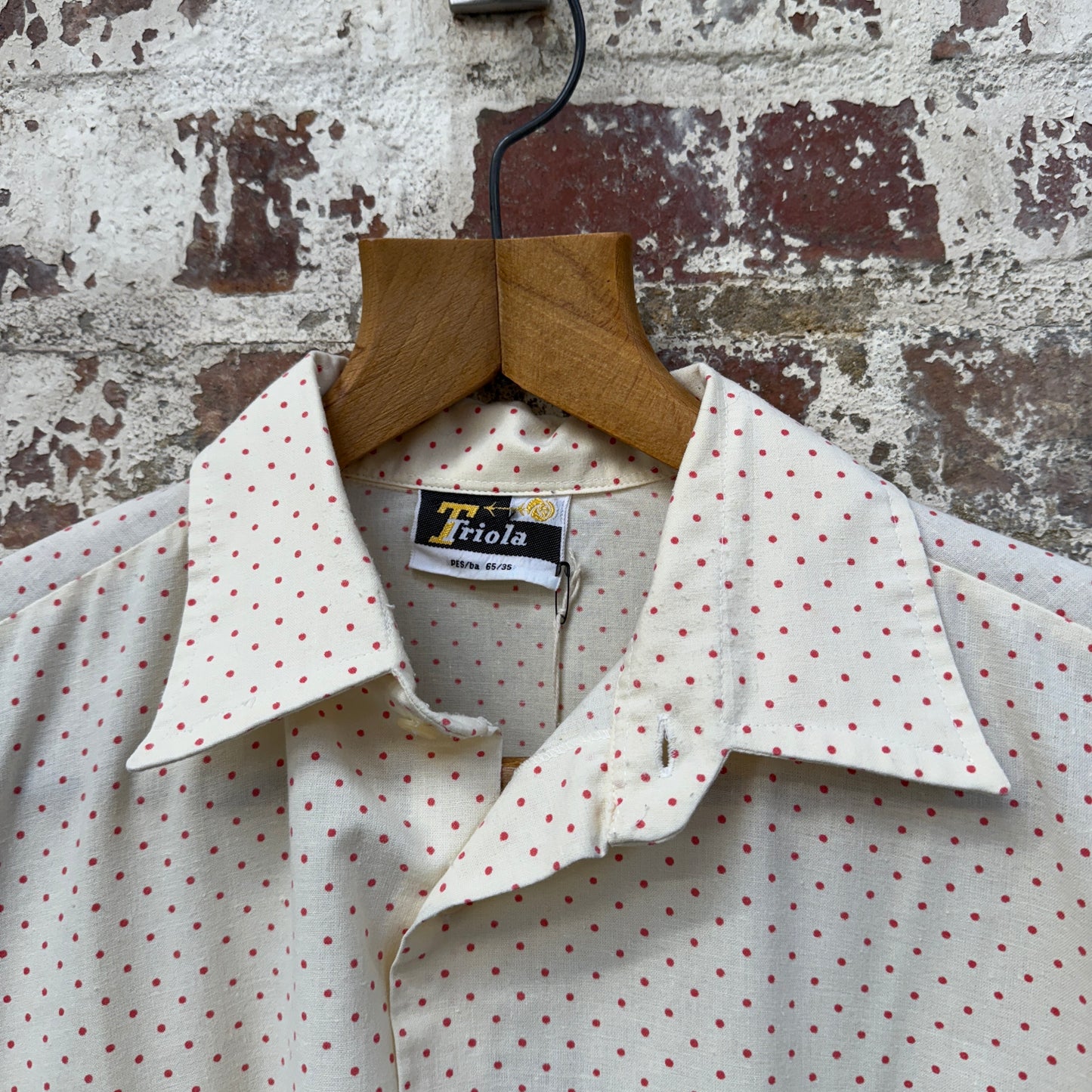 1970s Cream Polka Dot Button Up Shirt