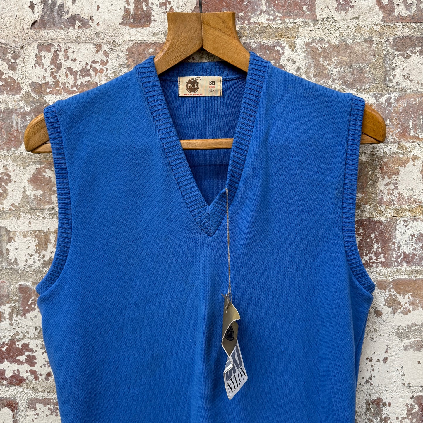 1970s Blue 'Pick" Knitted Tank Top Jumper
