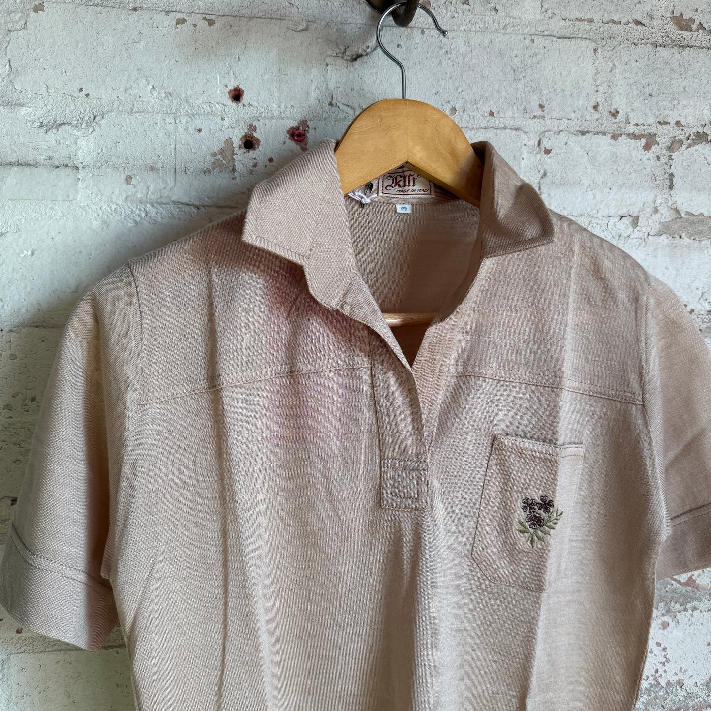 1970s Beige Italian Knitted Polo Shirt