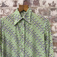 1970s White Patterned Dagger Collar Button Shirt