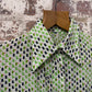 1970s White Patterned Dagger Collar Button Shirt