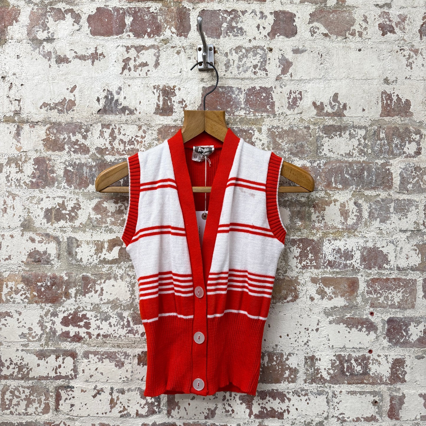 1970s Red Knitted Button Tank Top Jumper