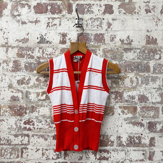 1970s Red Knitted Button Tank Top Jumper