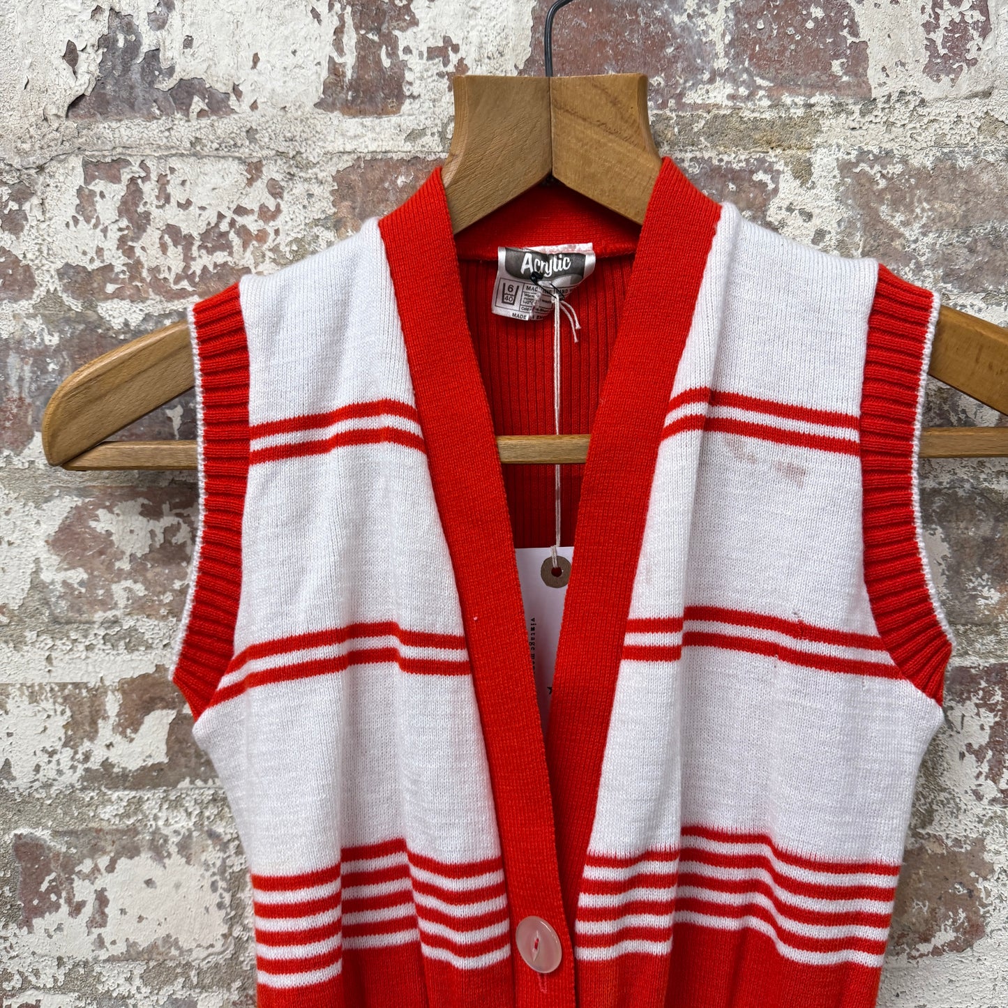 1970s Red Knitted Button Tank Top Jumper