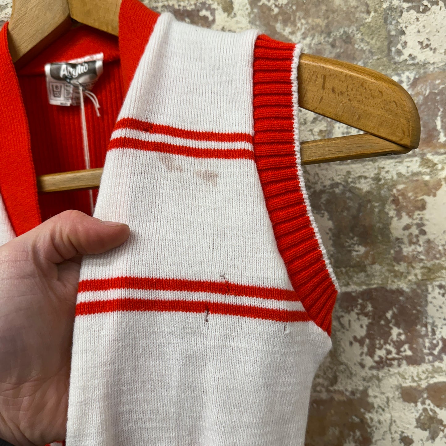1970s Red Knitted Button Tank Top Jumper