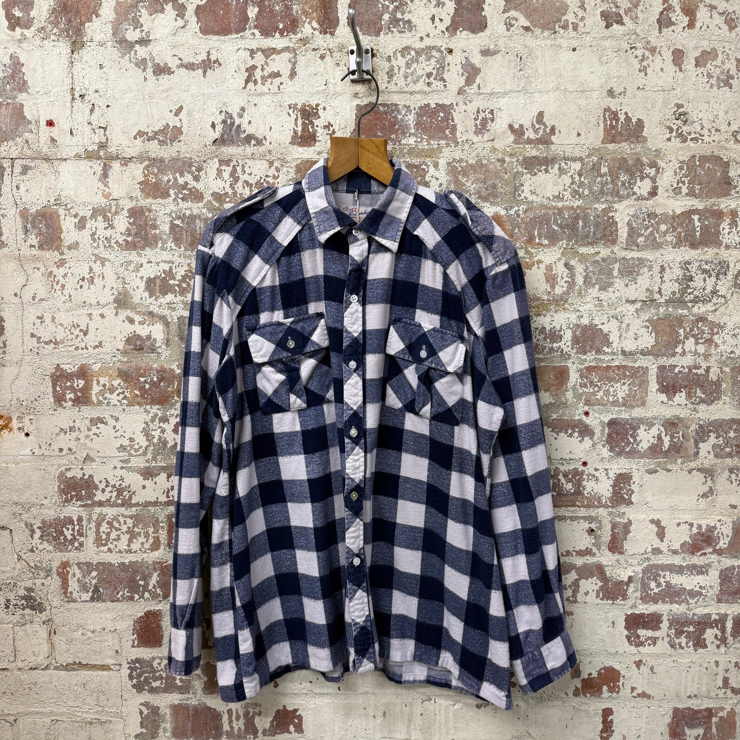 1980s Navy Checkered Button Up Shirt