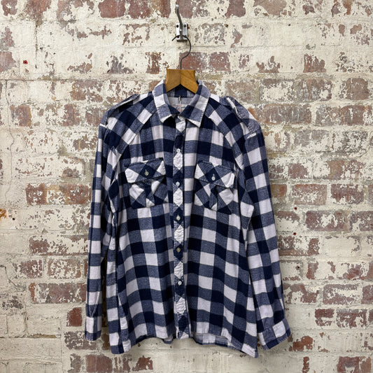 1980s Navy Checkered Button Up Shirt