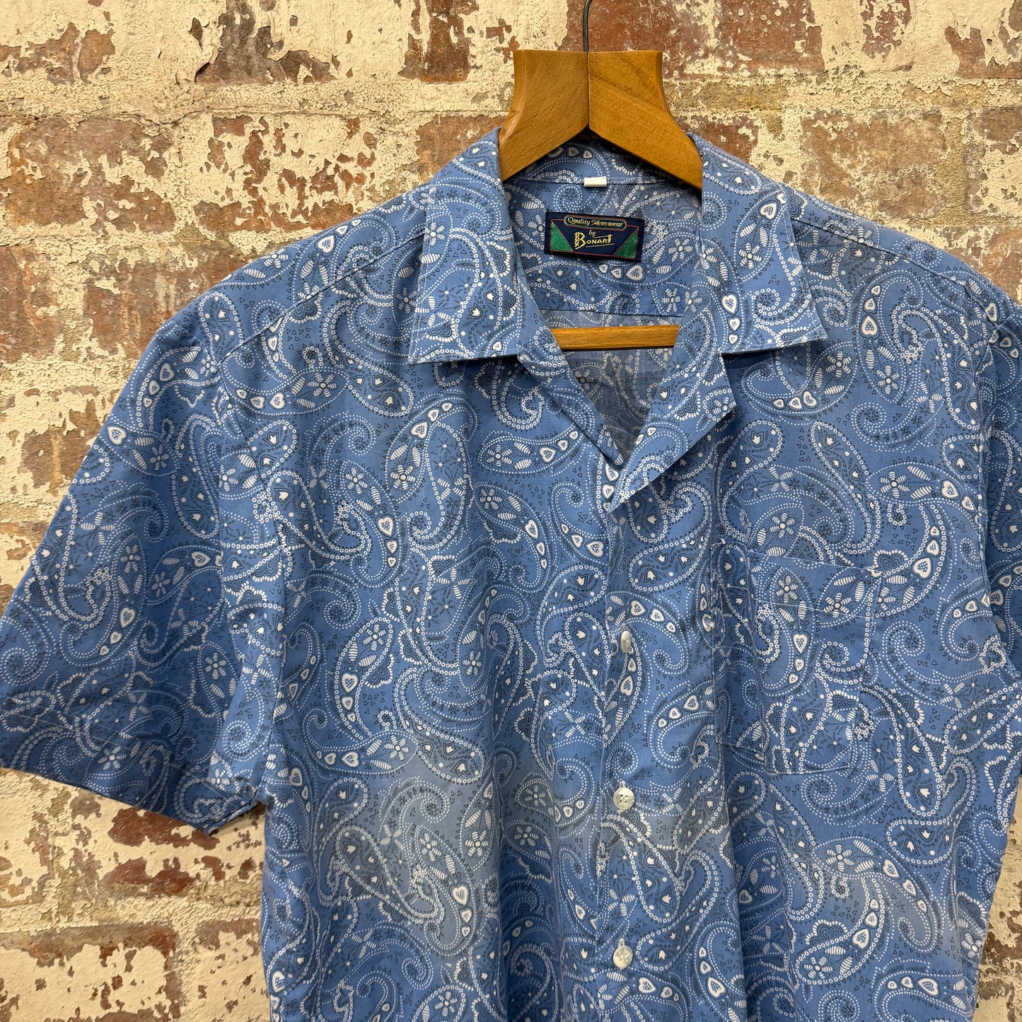 1970s Blue Paisley Print Button Up Shirt