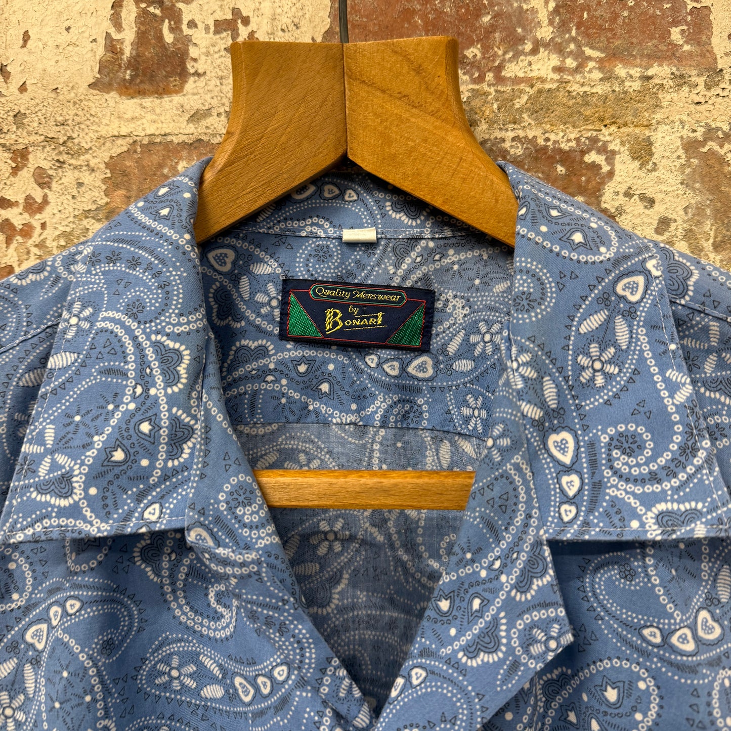 1970s Blue Paisley Print Button Up Shirt