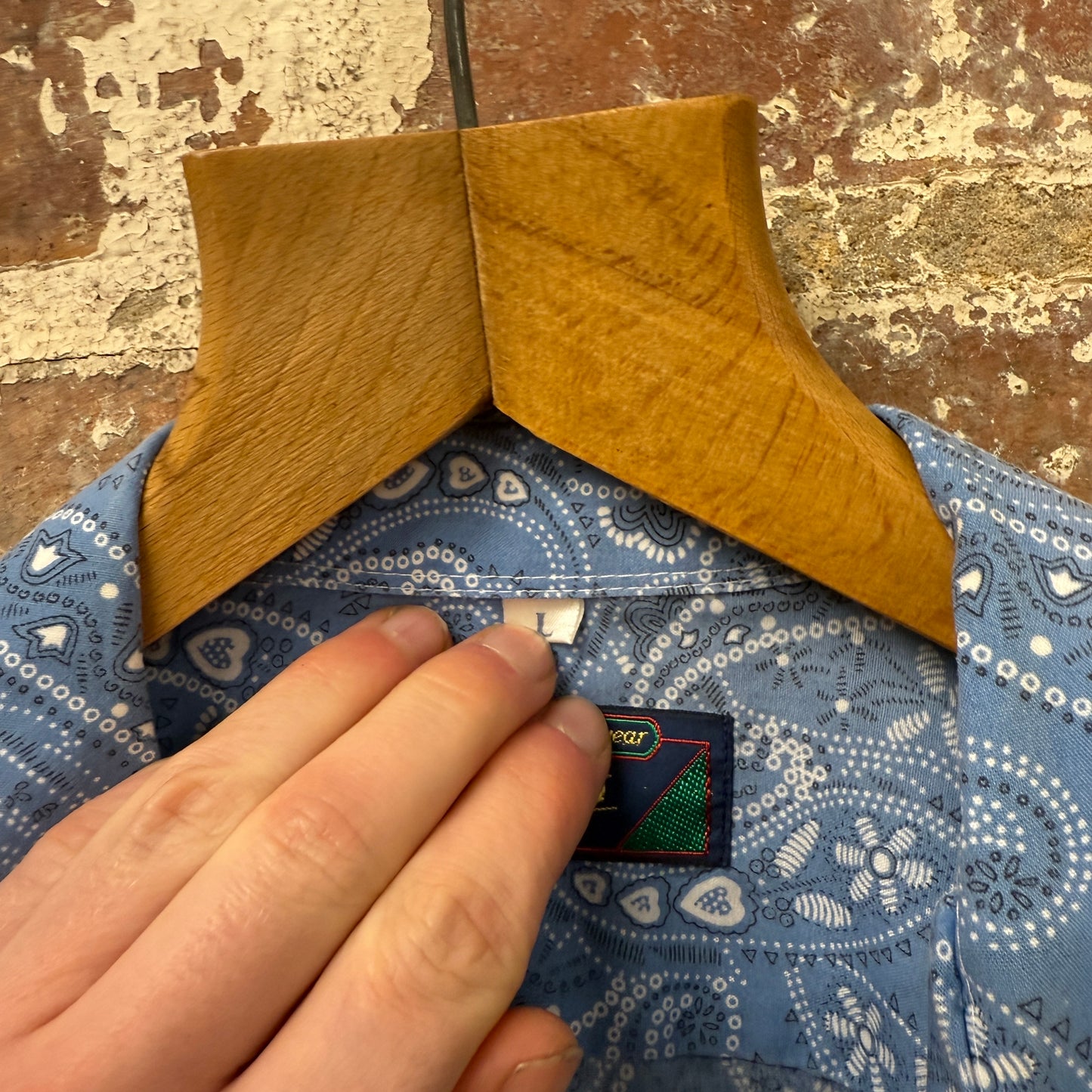 1970s Blue Paisley Print Button Up Shirt