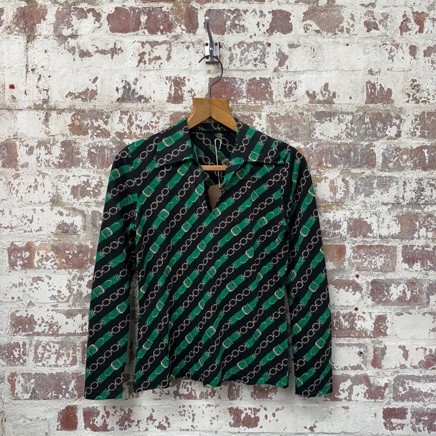 1970s Green Patterned Button Up Shirt