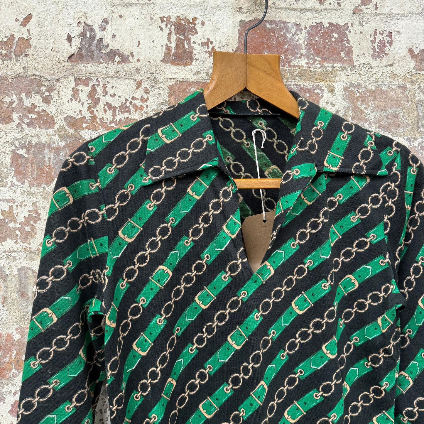 1970s Green Patterned Button Up Shirt