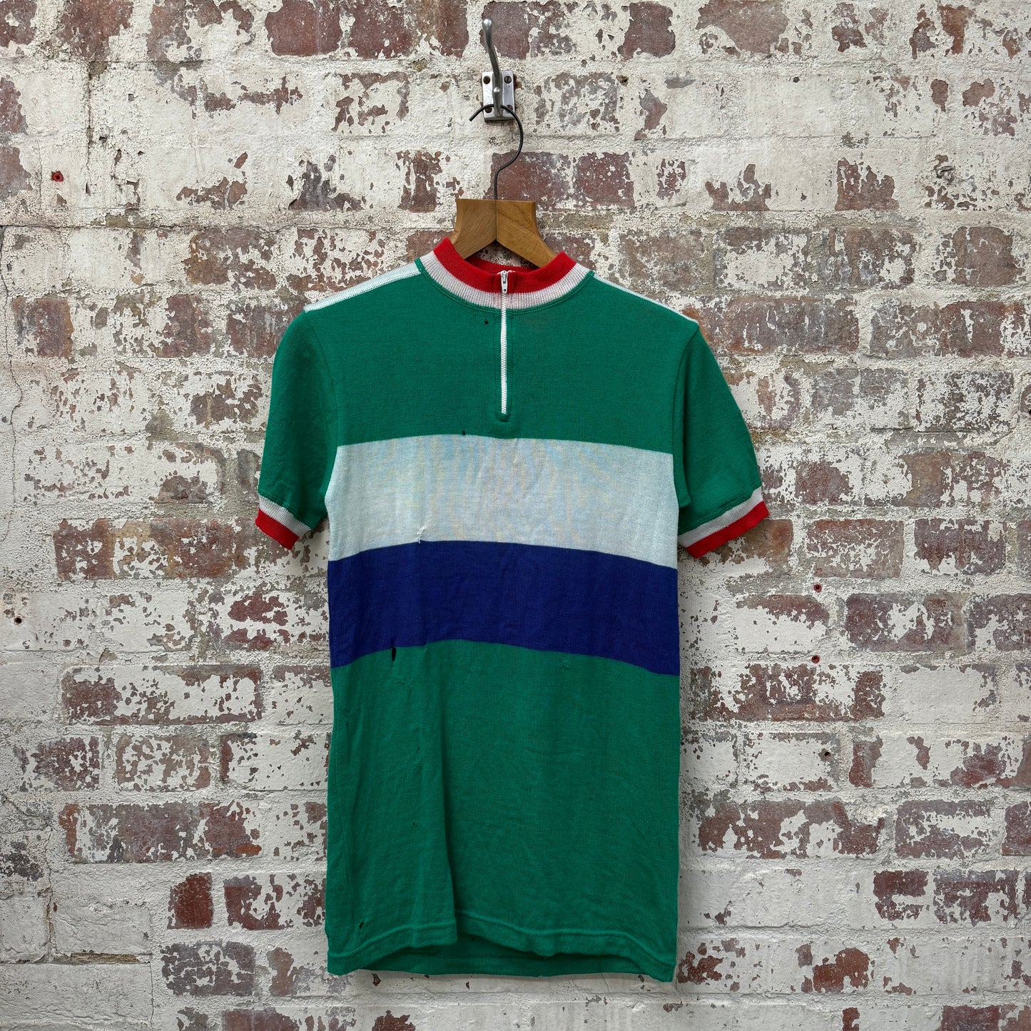 1970s Green Wool Cycling Zip Shirt