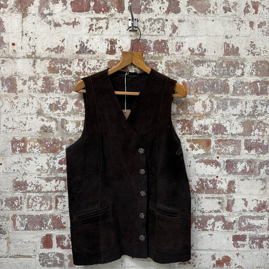 1960s Dark Brown Suede leather Waistcoat