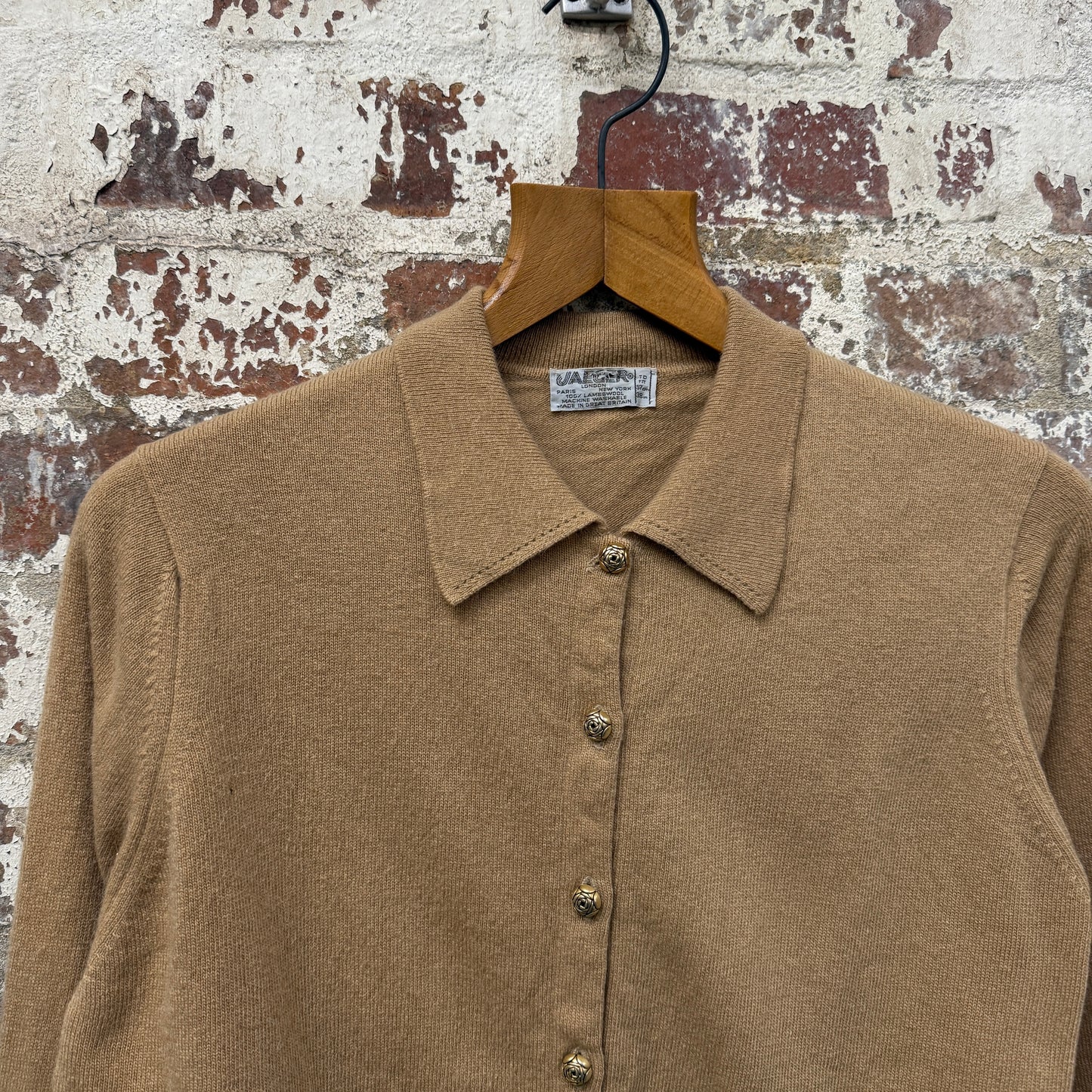 1980s Beige Jaeger Button Up Cardigan Jumper