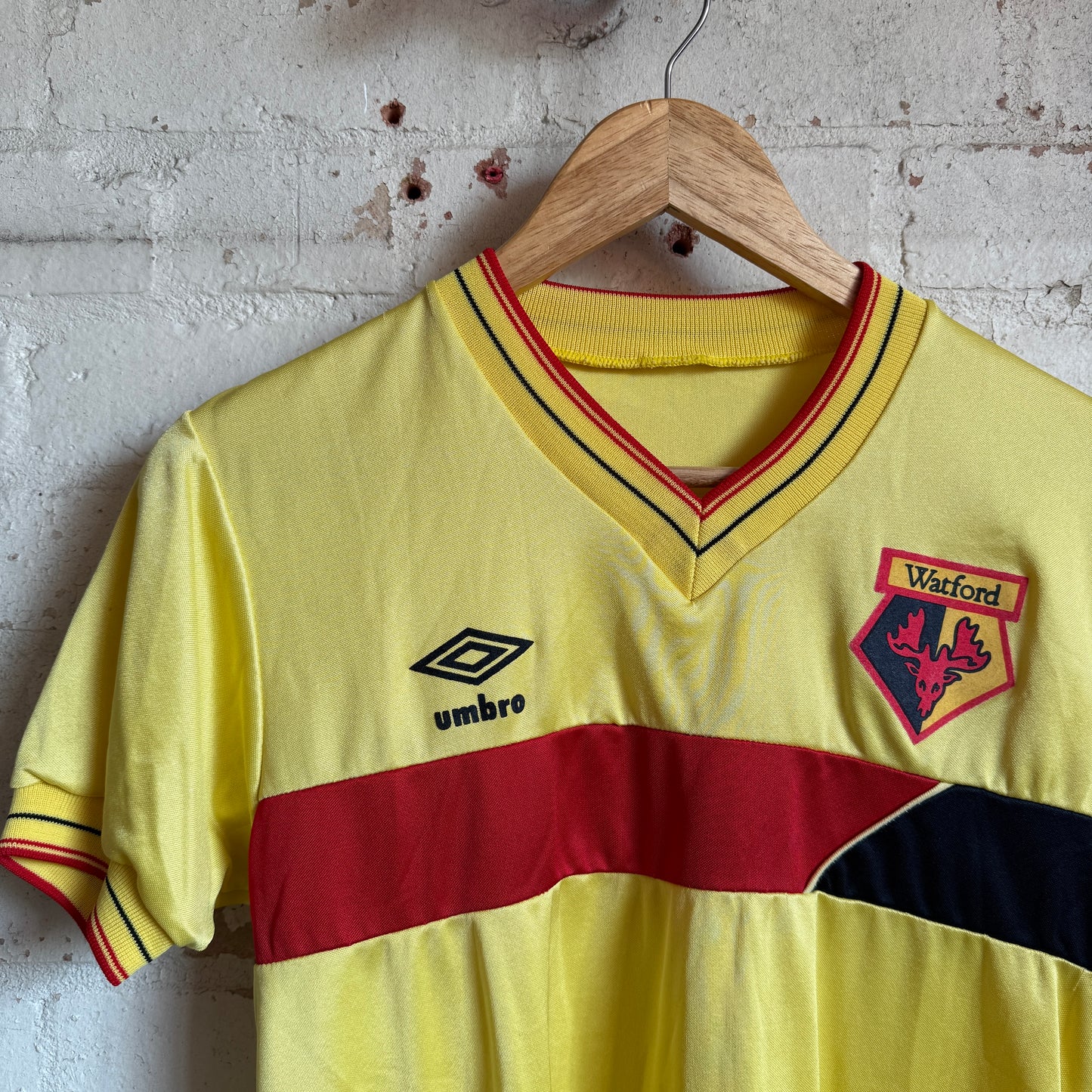 1980s Yellow Umbro Watford Home Football Kit Shirt
