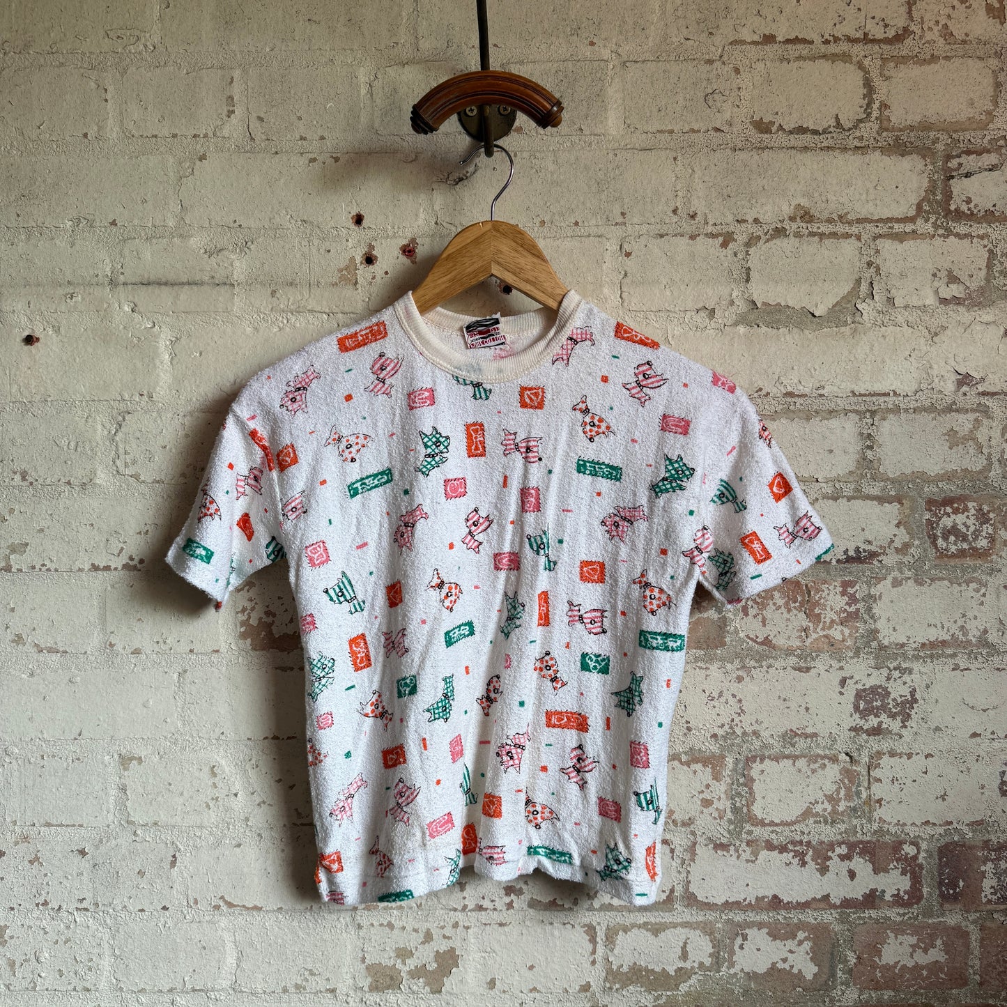 1970s White Graphic Towelling T-Shirt