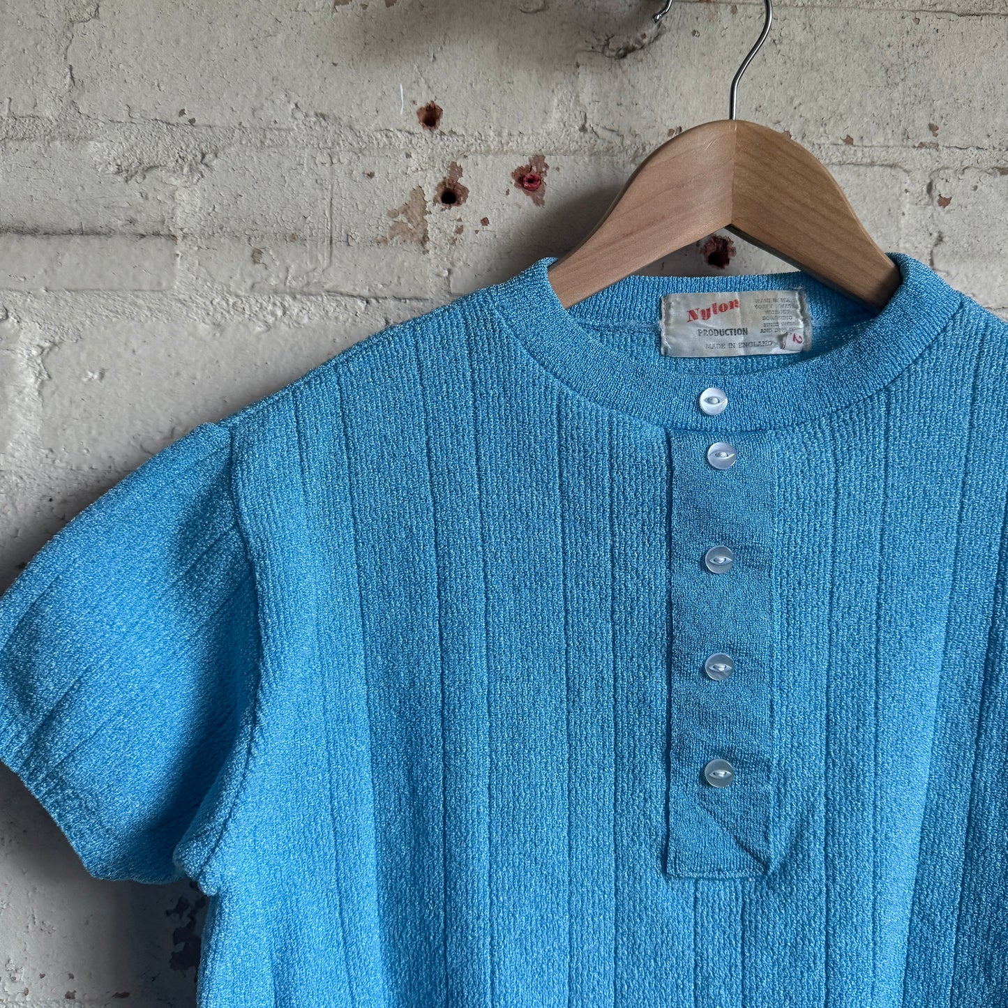 1970s Blue Button Polo Shirt Top