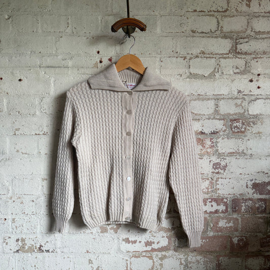 1960s Cream Wool Knitted Cardigan Jumper