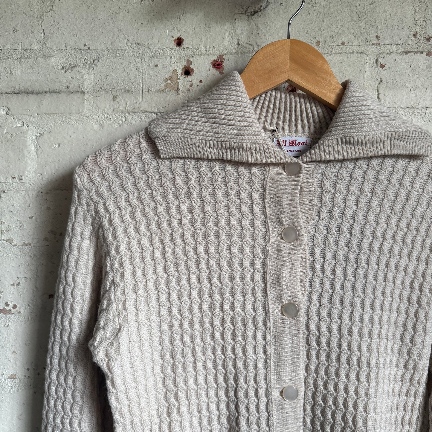 1960s Cream Wool Knitted Cardigan Jumper