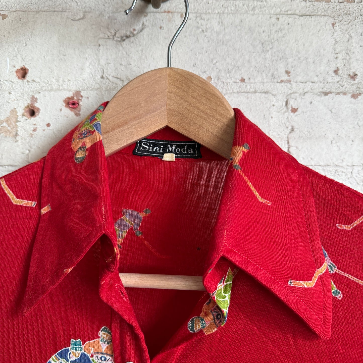 1970s Red Hockey Graphic Button Shirt