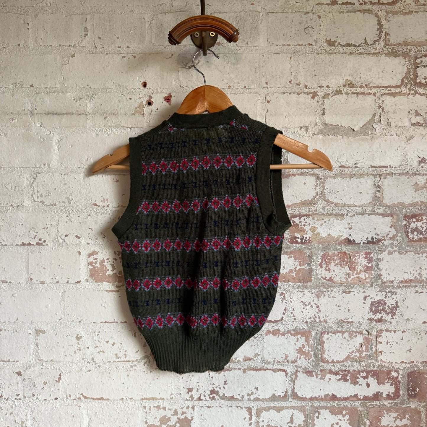 1940s 1950s Green Fair Isle Knitted Tank Top Sweater Vest Jumper