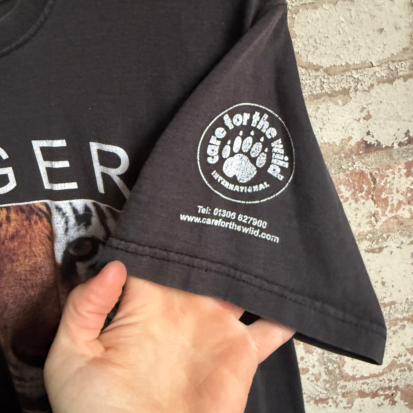 2000s Black Faded Tiger Adoption Graphic T-Shirt