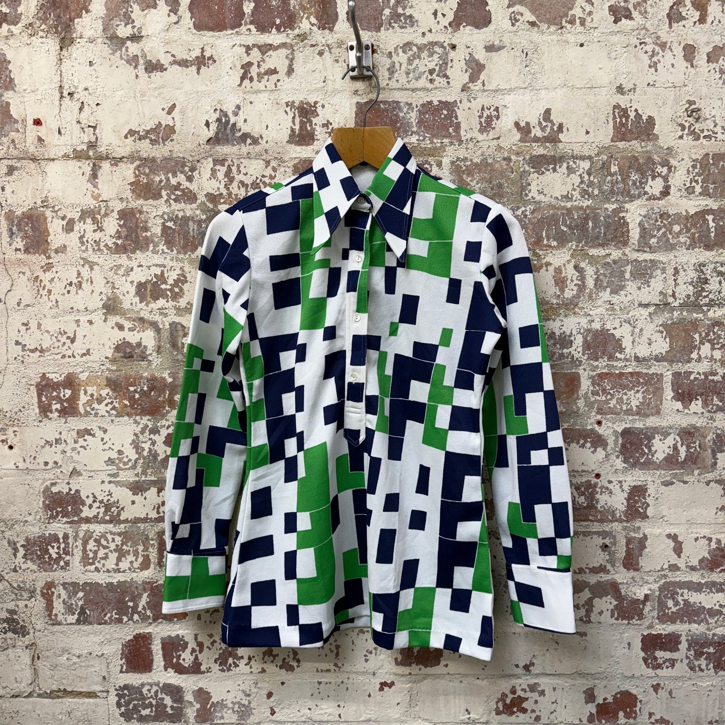 1970s Italian Patterned Dagger Collar Shirt