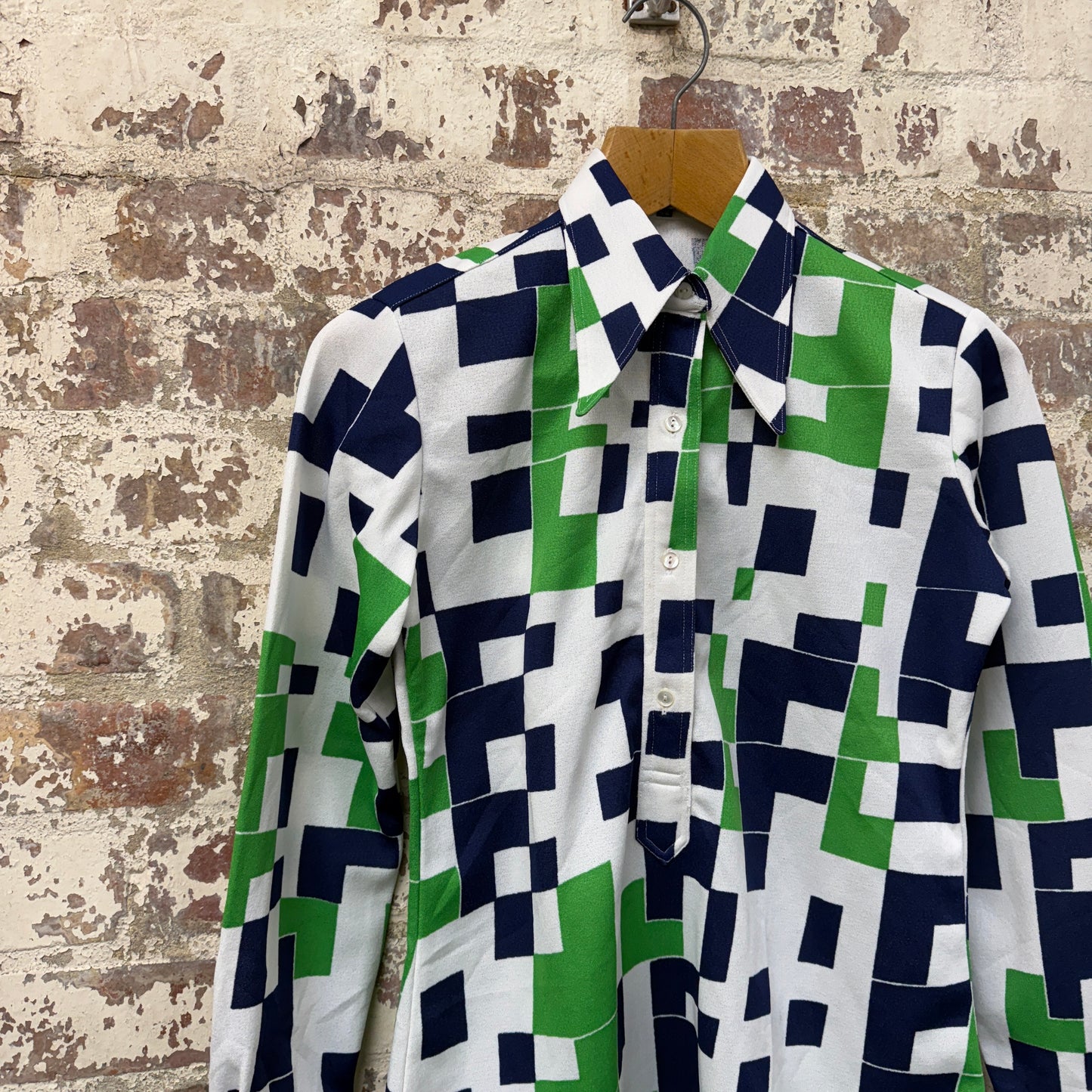 1970s Italian Patterned Dagger Collar Shirt
