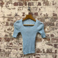 1970s 1980s Baby Blue Knitted T-Shirt Top
