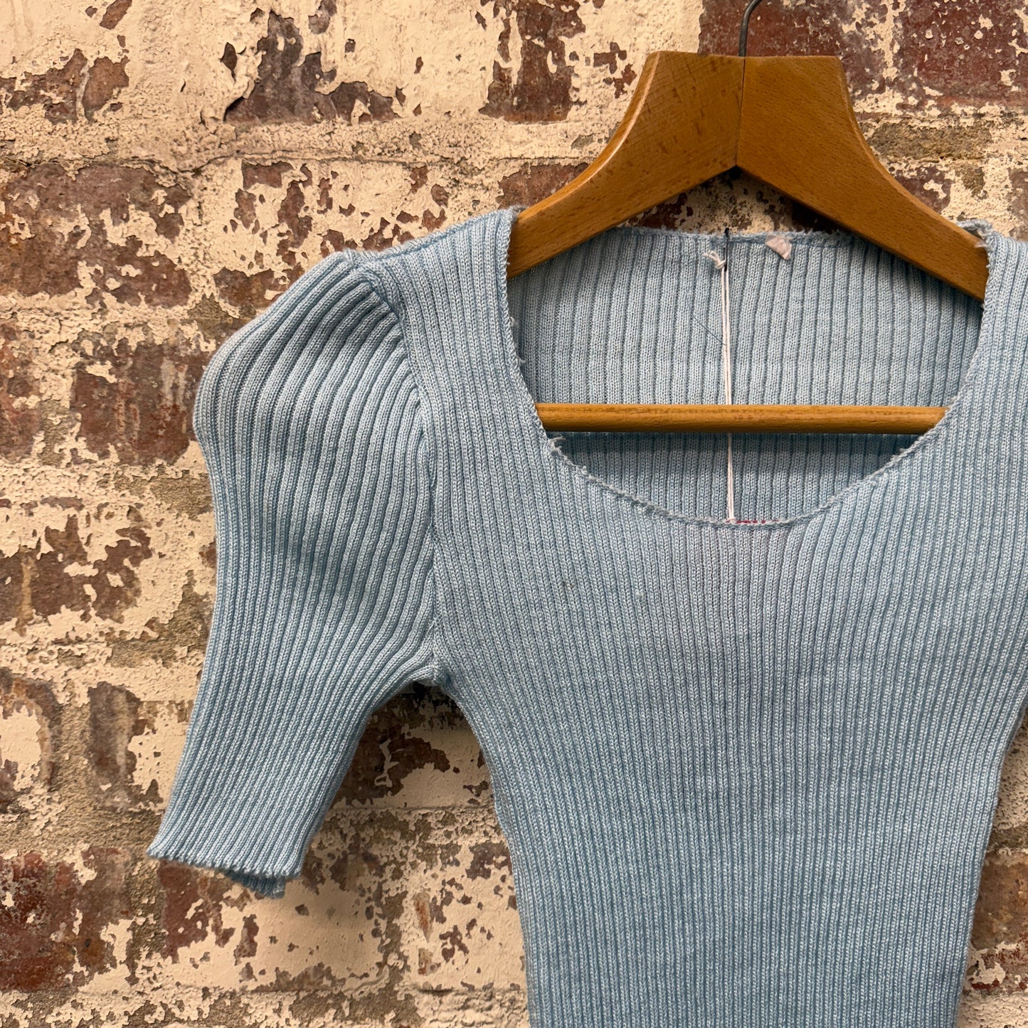 1970s 1980s Baby Blue Knitted T-Shirt Top