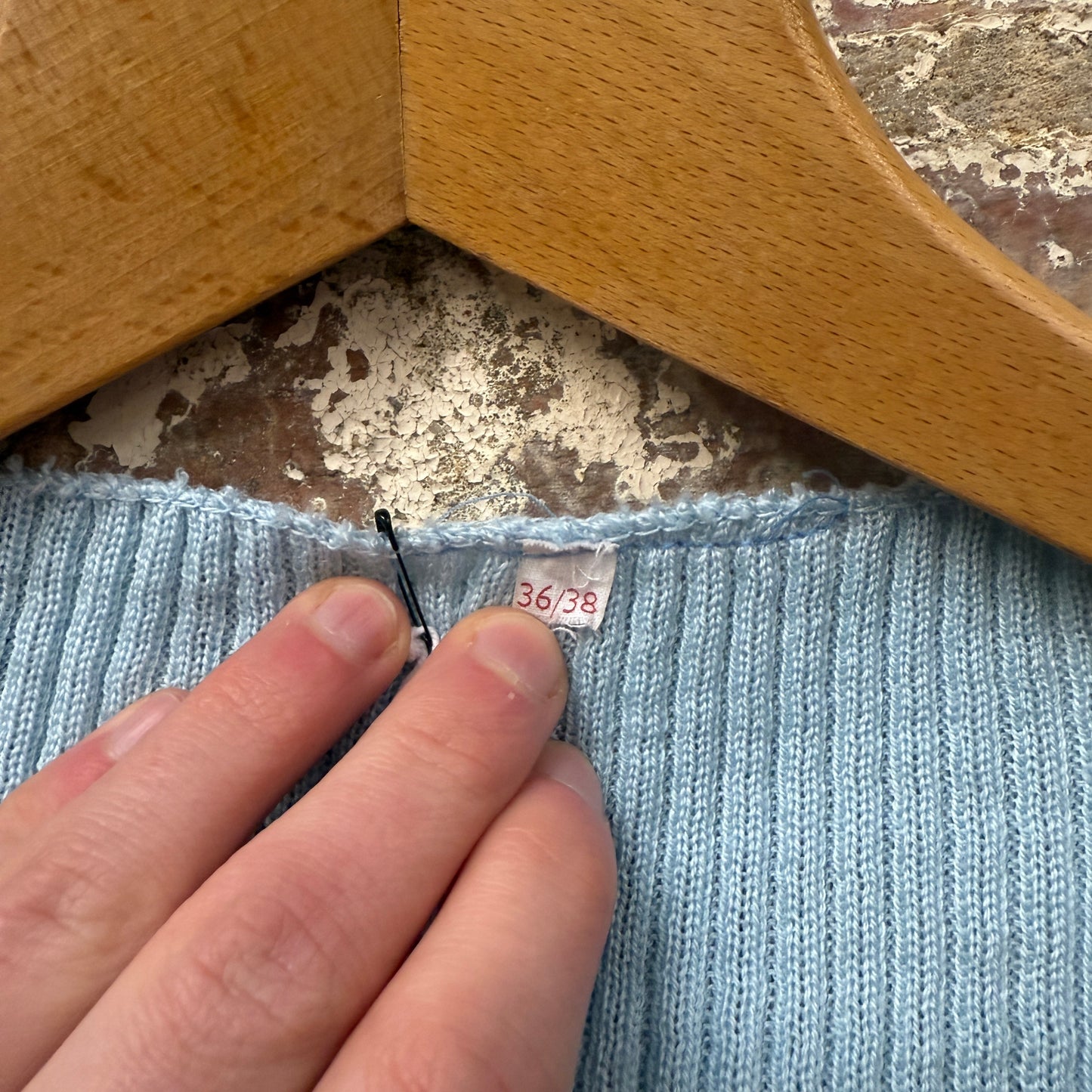 1970s 1980s Baby Blue Knitted T-Shirt Top