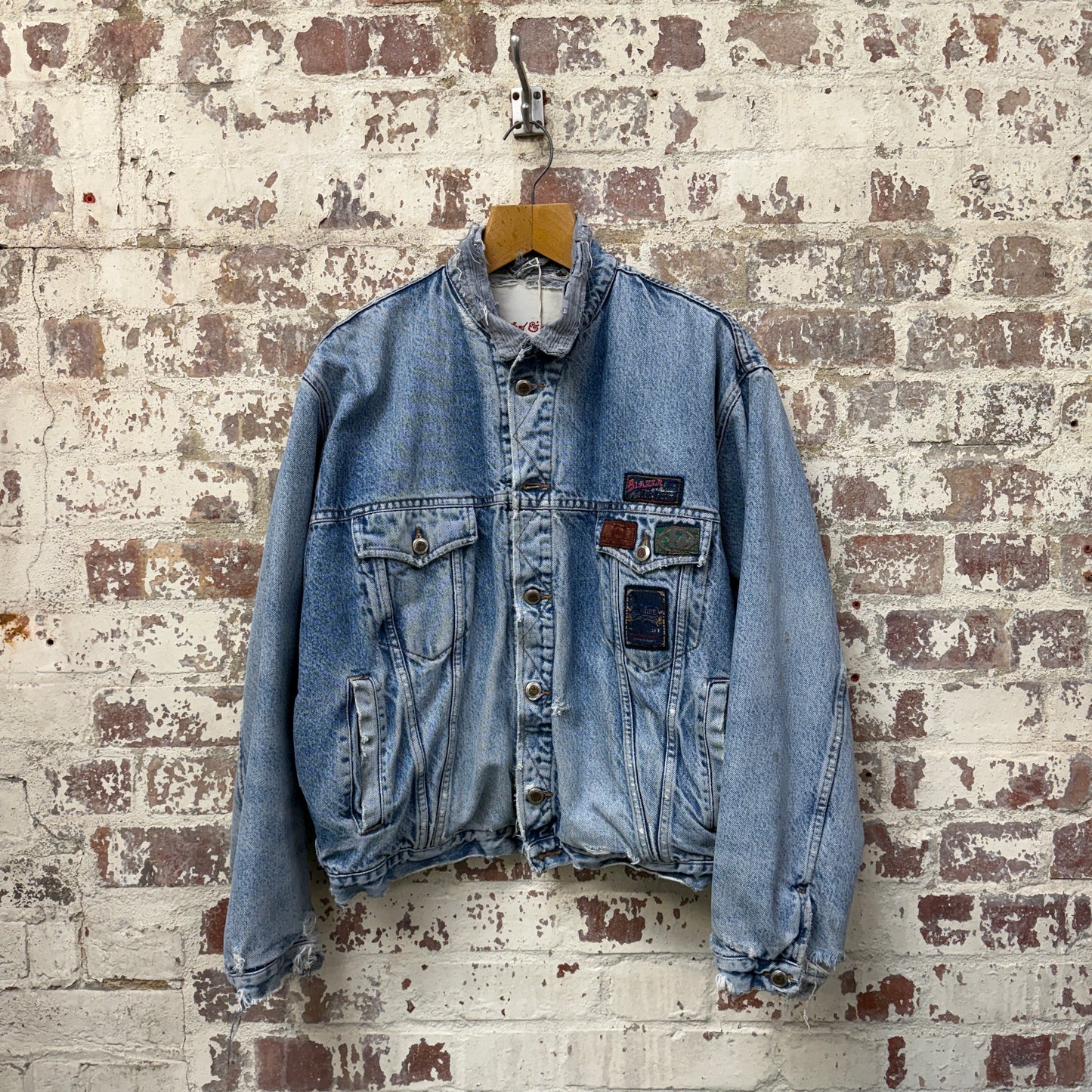 1980s Blue Distressed Denim Padded Jacket