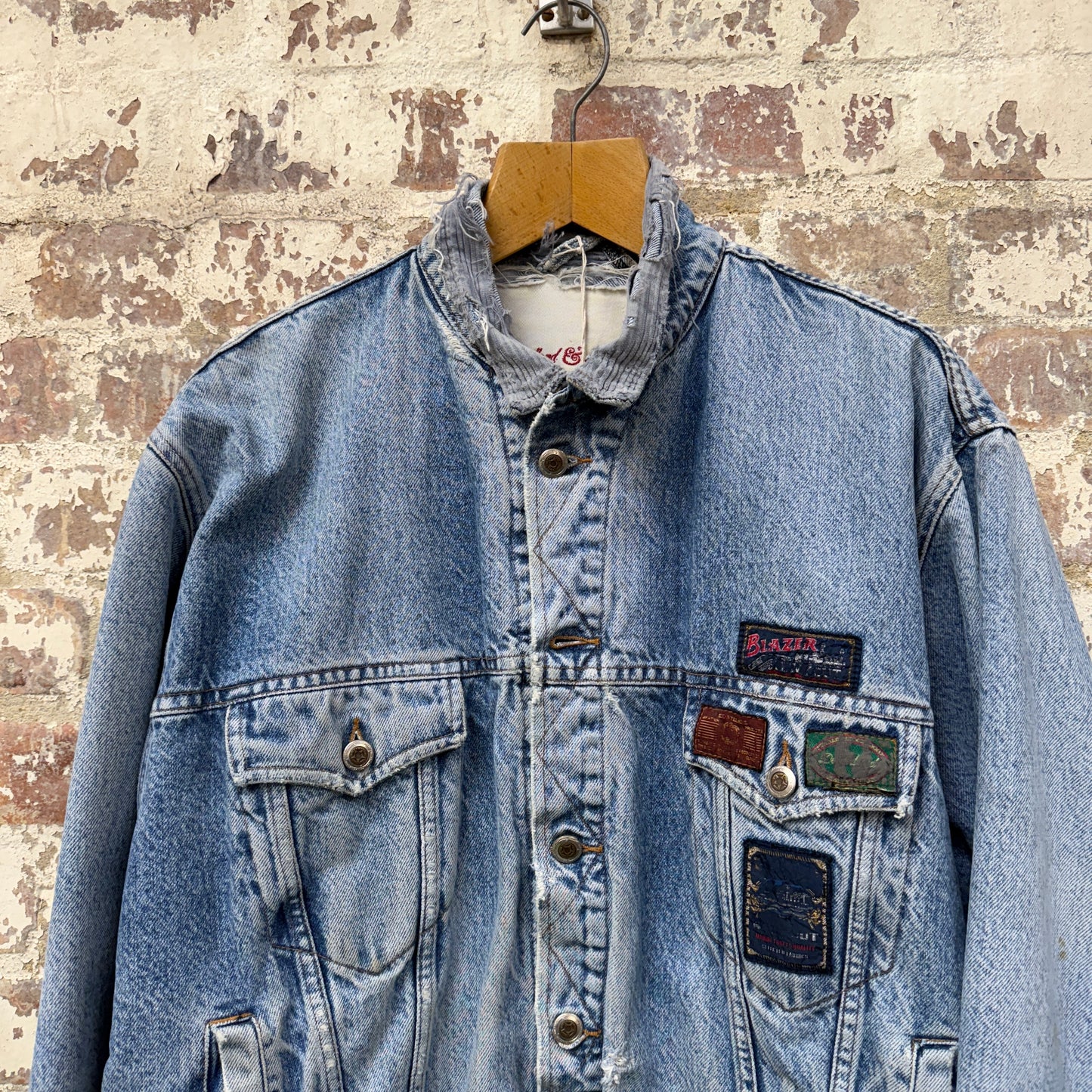 1980s Blue Distressed Denim Padded Jacket