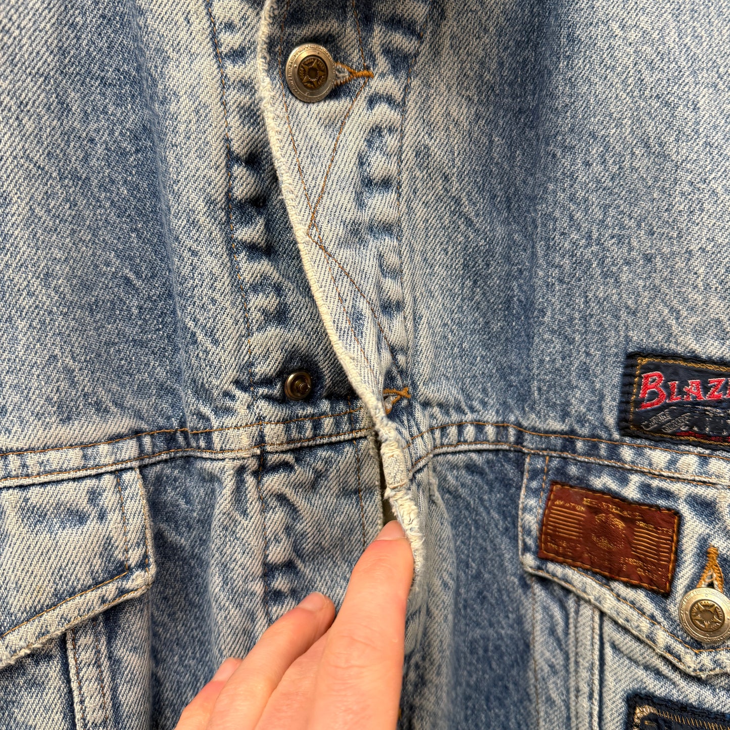 1980s Blue Distressed Denim Padded Jacket