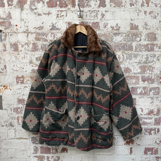 1970s Green Aztec Wool Patterned Jacket