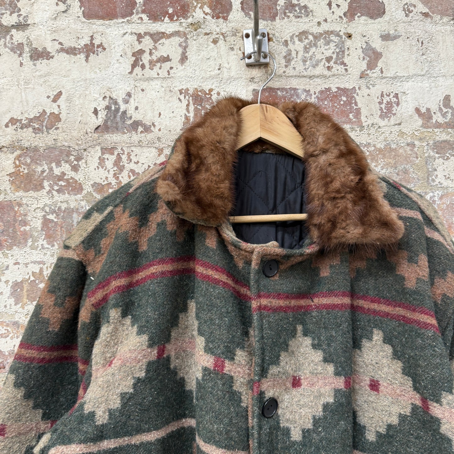 1970s Green Aztec Wool Patterned Jacket
