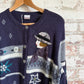 1980s Purple Knitted Patterned Cardigan Jumper