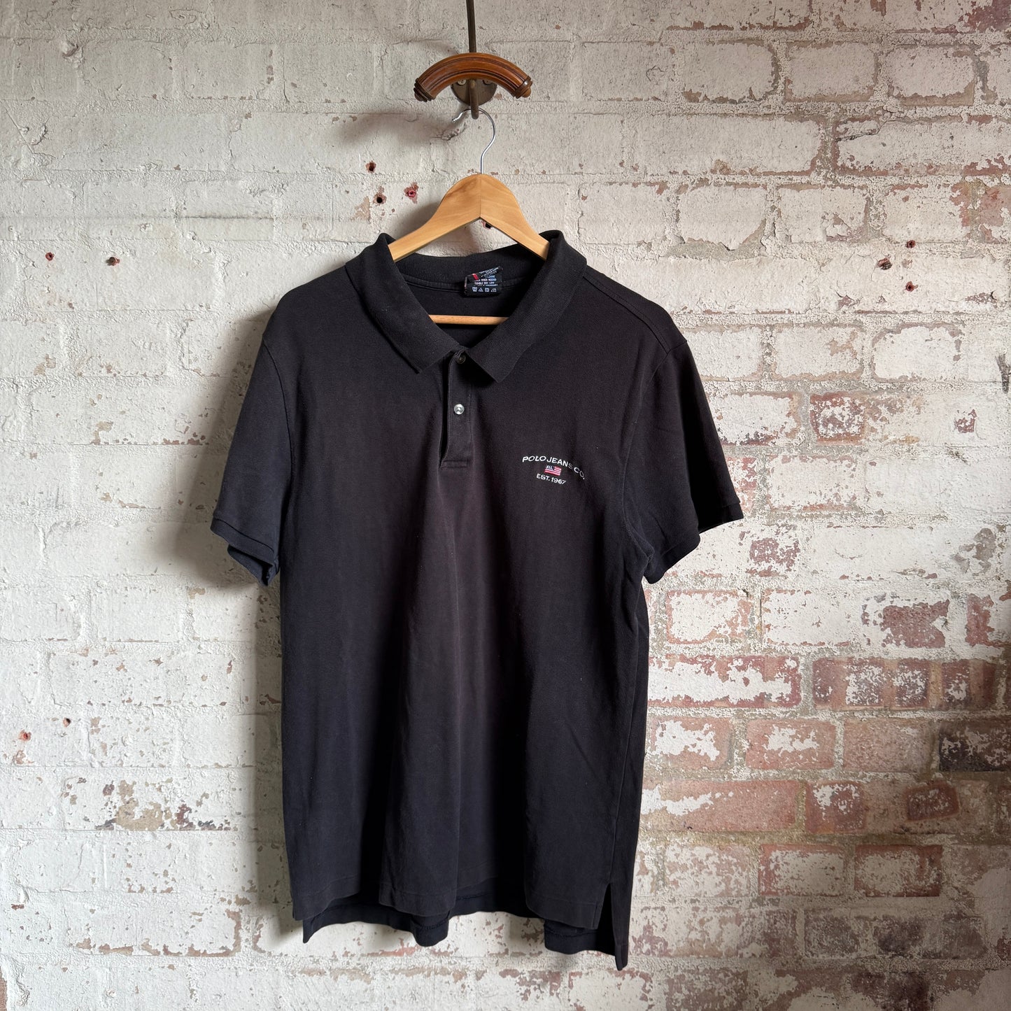 1990s Black Polo Jeans Polo Shirt Top