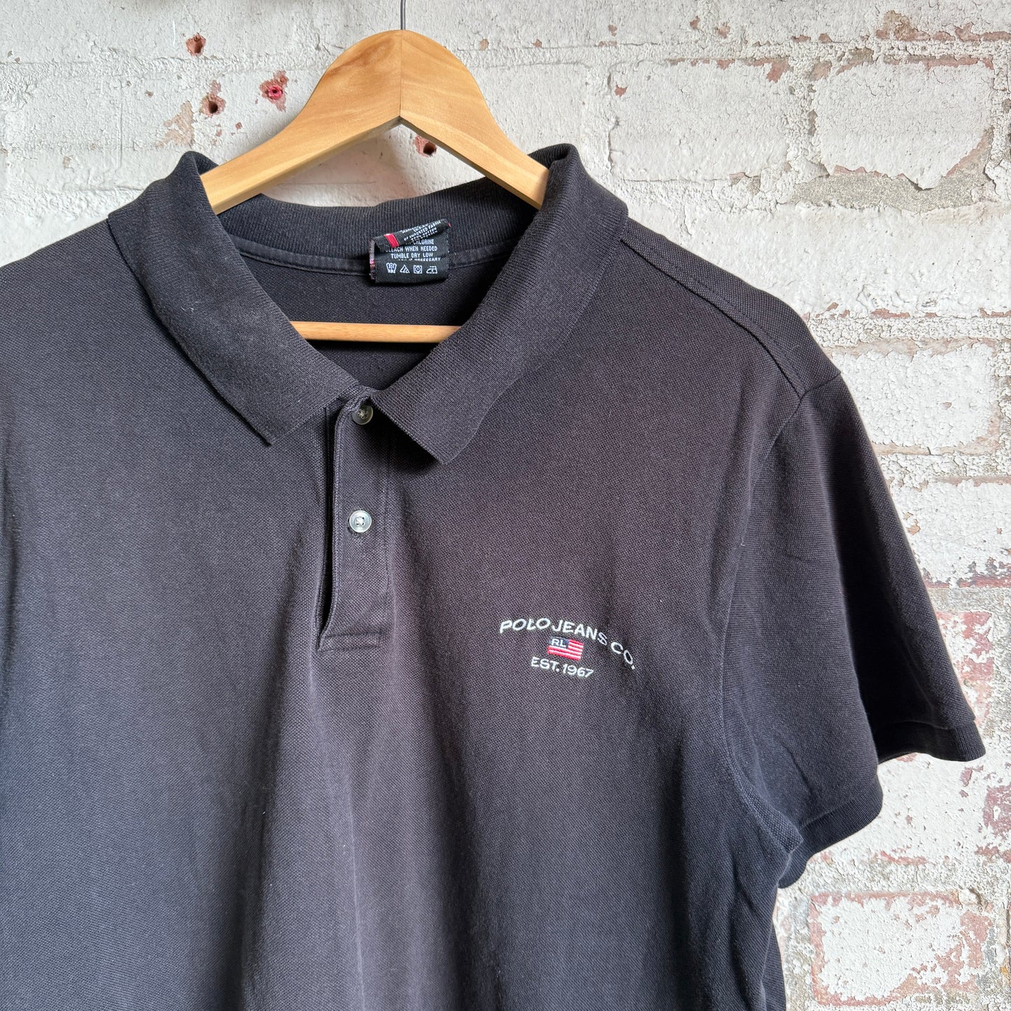 1990s Black Polo Jeans Polo Shirt Top
